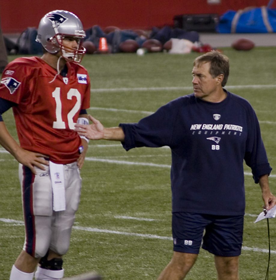 New England Patriots Head Coach Bill Belichick (right) and Quarterback Tom Brady (left)